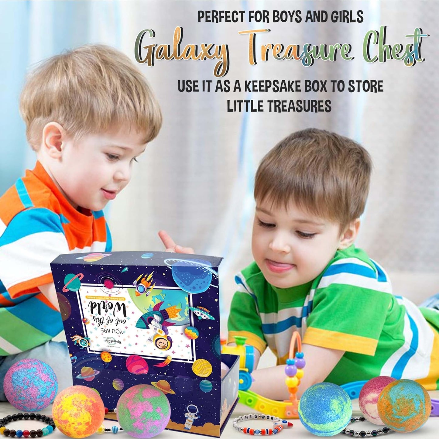 Bath Bombs for Kids with Surprise Inside, Bath Bombs with Surprise Jewelry & Jewelry Box - Organic, Skin Moisturizing, Natural Kids Space Galaxy Bracelets, Birthday Gifts for Boys, Girls