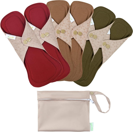 wegreeco 6 Pcs Reusable Menstrual Pads, Ultra Absorbent Cloth Pads for Heavy Flow, Sanitary for Teens, Women, Nonslip, Inner Aqua, Burgundy, Coffe, Rose Gold Outer, XL