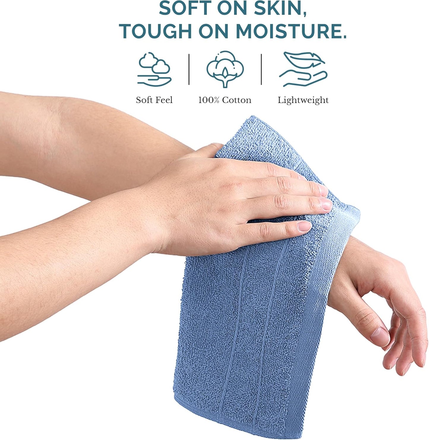 Casa Platino 100% Cotton Wash Cloths 12 Pack - Spa & Salon Quality - Ring Spun Cotton Face Cloths- Soft & Absorbent Washcloths for Shower, Home, Kitchen - Fingertip Towels - 13"x13", Cerulean Blue