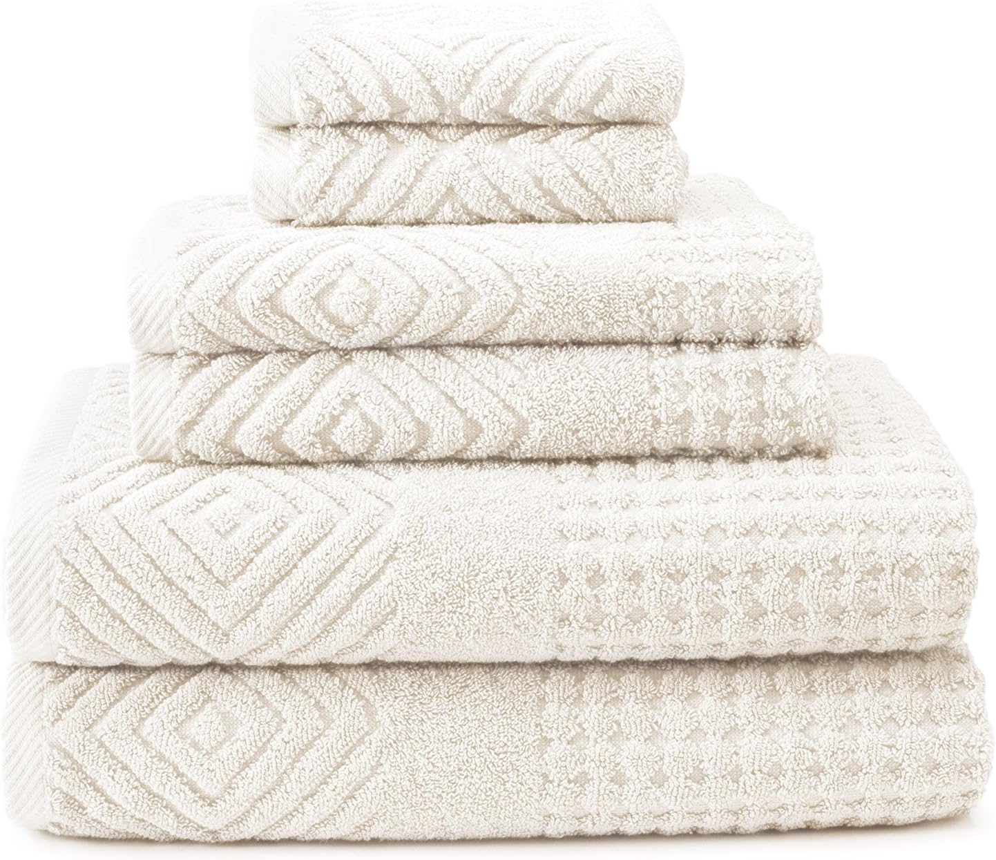 Texere 100% Organic Cotton Jacquard 650 GSM Premium Bath Towel Set - Extra Absorbent Quick Dry and Plush (Cable, Light Taupe, 2 Bath & 2 Hand Towels)