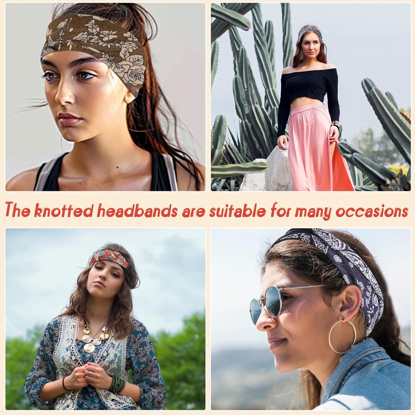 obeoby Headbands for Women, 8 Pack Boho Style Headbands Non Slip Fashion Wide Headband Hair Wrap Stocking Stuffers for Women Girls