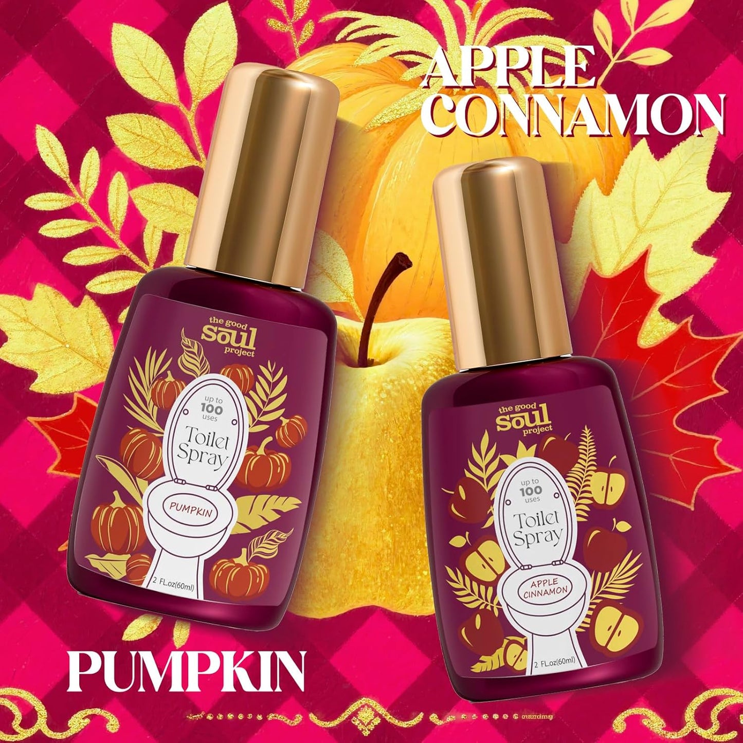 Toilet Spray, Travel Essentials, Apple Cinnamon, 4 Fl.Oz, Up to 200 Uses, Bathroom Odor Eliminator, Air Fresheners for Home and Work