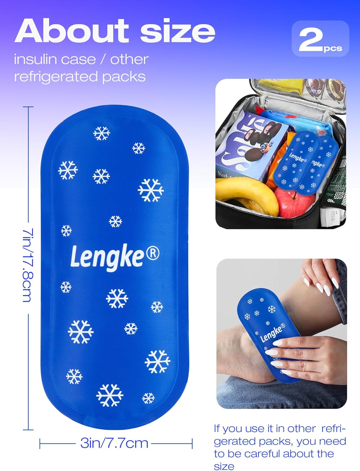Leng Ke TSA Approved Ice Packs 2 Pcs, 100g Travel Ice Packs for Insulin Cooler Travel Case, Reusable Ice Packs for Travel