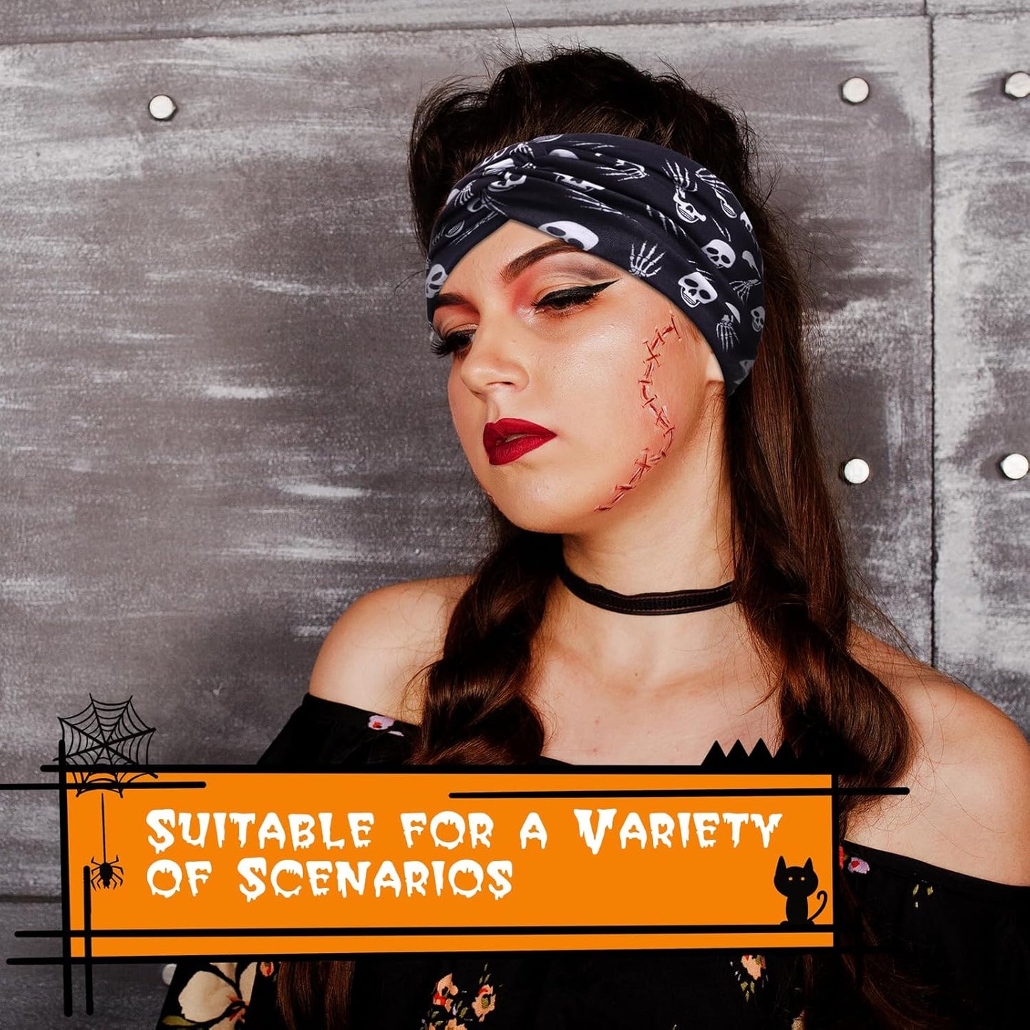 6 Pack Halloween Headbands for Women Hair Bands Skull Headbands Pumpkin Bat Wide Holiday Hair Bands, Holiday Gift Hair Accessories