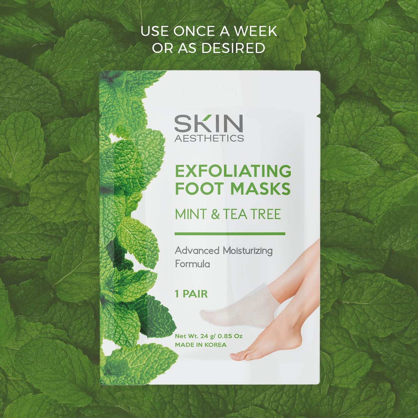 Mint & Tea Tree Foot Masks - Repairs & Softens Cracked Feet, Hydrating & Exfoliating - Dermatologist Tested Korean Skincare - Clean Beauty, Natural Ingredients, Cruelty-Free - 3 Pairs