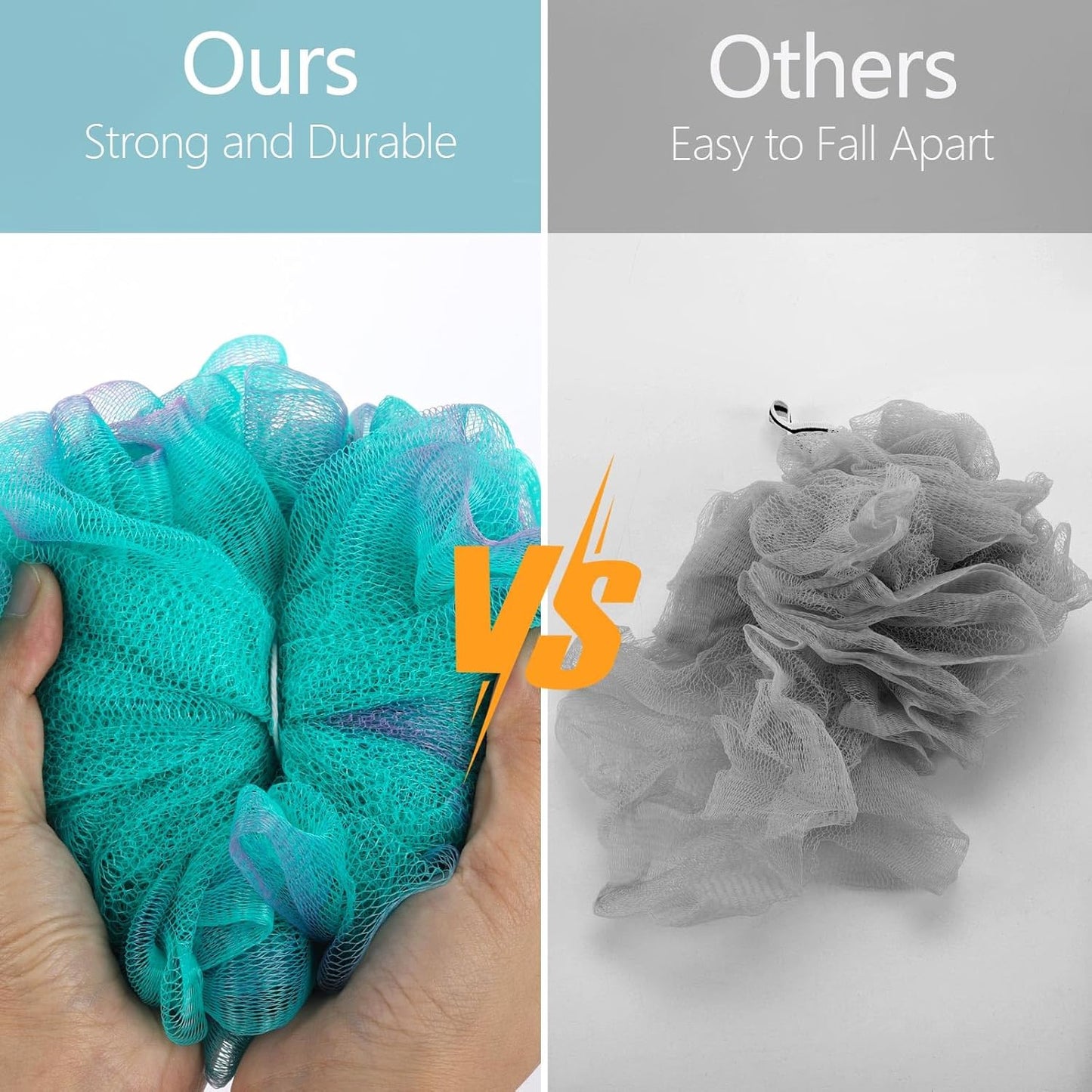 BTYMS XXL Large Loofah Bath Sponge 100g/pc, Exfoliating Mesh Pouf Bath Scrunchies Shower Puffs - Pack of 4