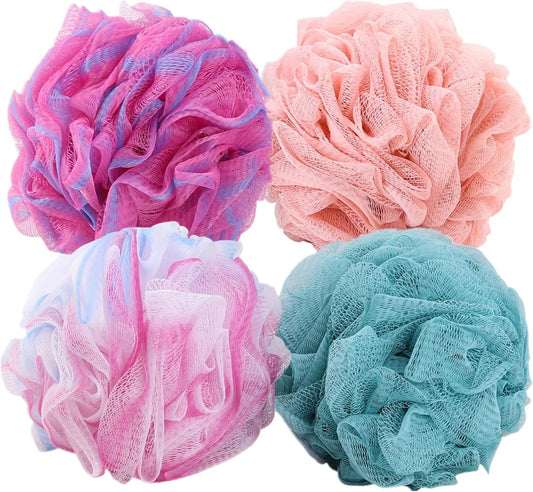 BTYMS 4 Pieces Shower Loofahs Exfoliating Sponge Body Scrubber 75g/pc Bath Puffs Shower Scrunchies Bathing Sponges for Women and Men