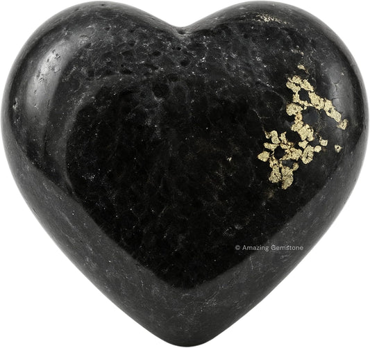 Nuummite Crystal Heart Palm Stone - Pocket Massage Worry Stone for Natural Body Chakra Balancing, Reiki Healing and Crystal Grid