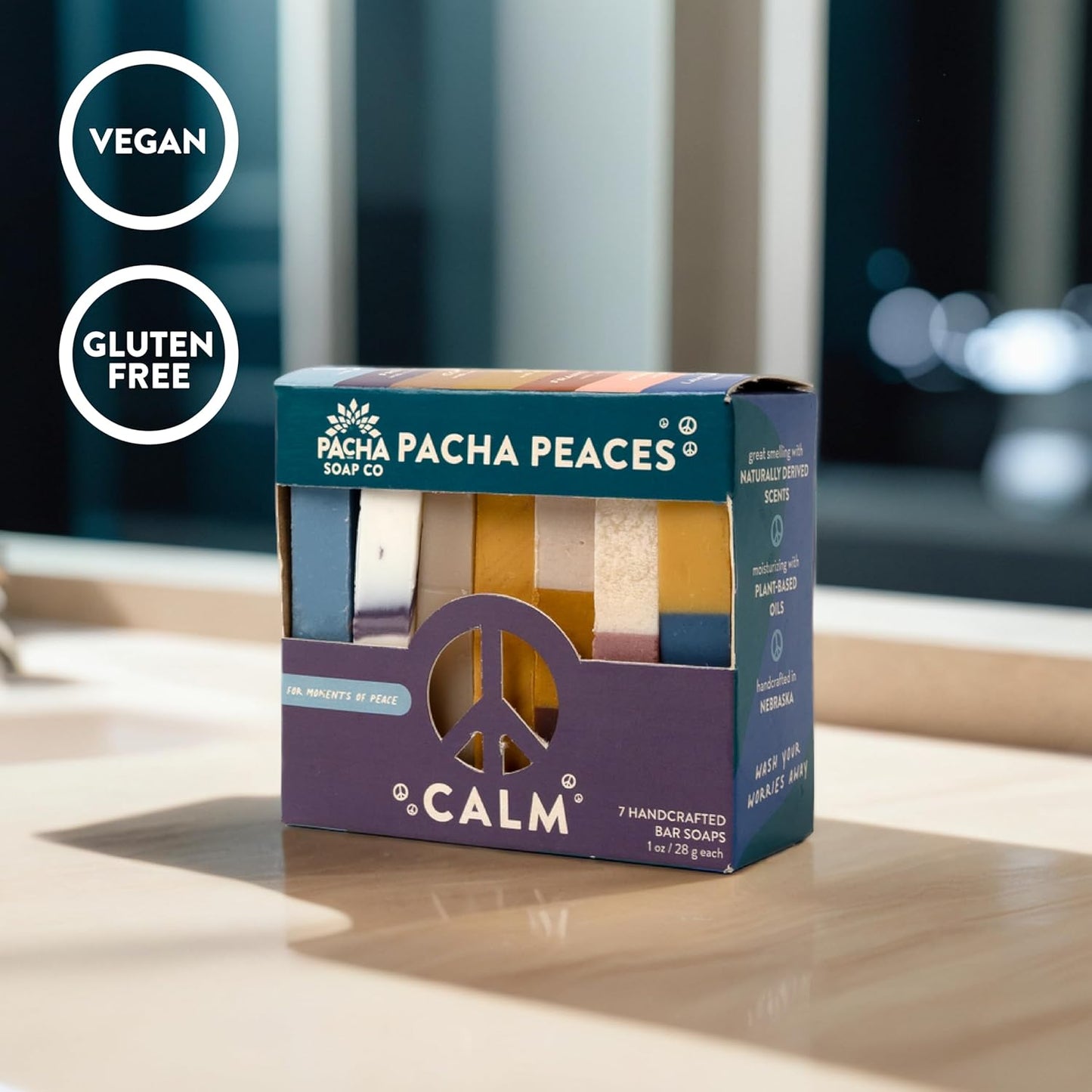 Pacha Soap Co. Bar Soap, Pacha Peaces, Calm, 2-Pack (4 oz ea) - Premium, Handcrafted, Hydrating, Natural Face Wash, Hand Cleanser, Body Wash, Soothing Essential Oils