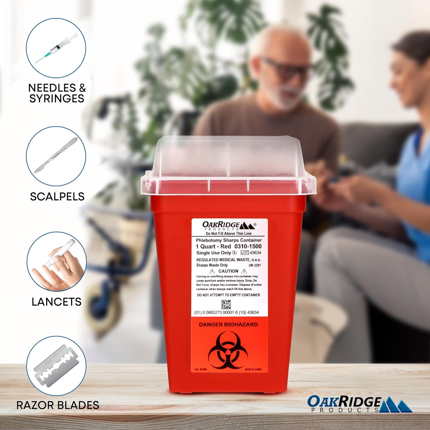 Oakridge Products Sharps Container for Home Use and Professional 1 Quart (3-Pack), Biohazard Needle and Syringe Disposal, Small Portable Container for Travel, CDC Certified