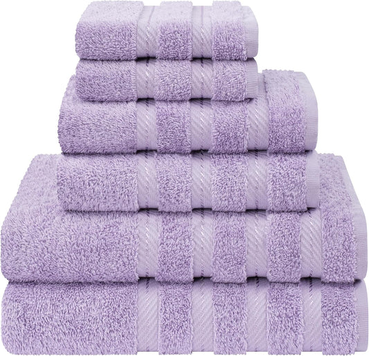 American Soft Linen Luxury 6 Piece Towel Set, 2 Bath Towels 2 Hand Towel 2 Washcloths, 600 GSM 100% Cotton Turkish Towels for Bathroom, Lilac Towel Sets