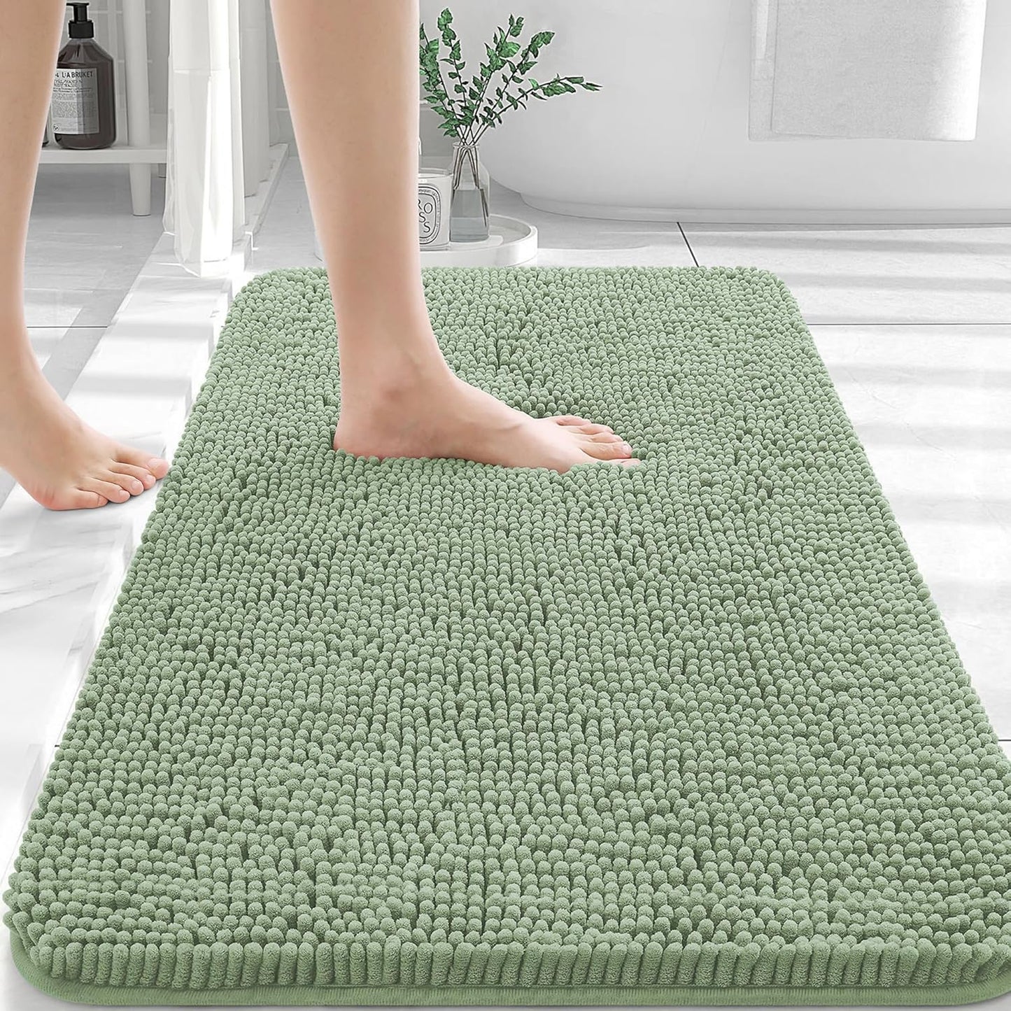 OLANLY Bathroom Rugs 36x24, Extra Soft Absorbent Chenille Bath Rugs, Rubber Backing Quick Dry, Machine Washable Bath Mats for Bathroom Floor, Tub and Shower, Home Decor Accessories, Sage Green
