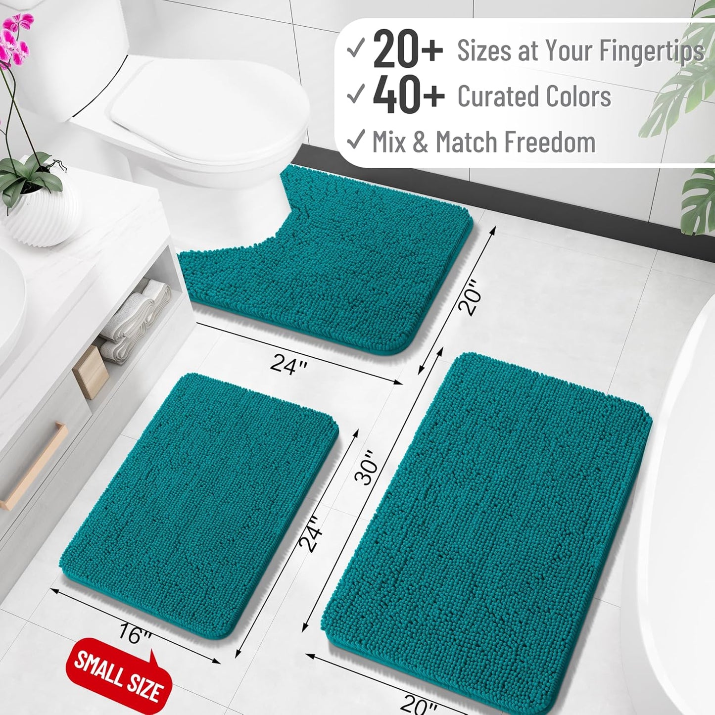 OLANLY Bathroom Rugs 24x16, Extra Soft Absorbent Chenille Bath Rugs, Rubber Backing Quick Dry, Machine Washable Bath Mats for Bathroom Floor, Tub and Shower, Home Decor Accessories, Deep Lake