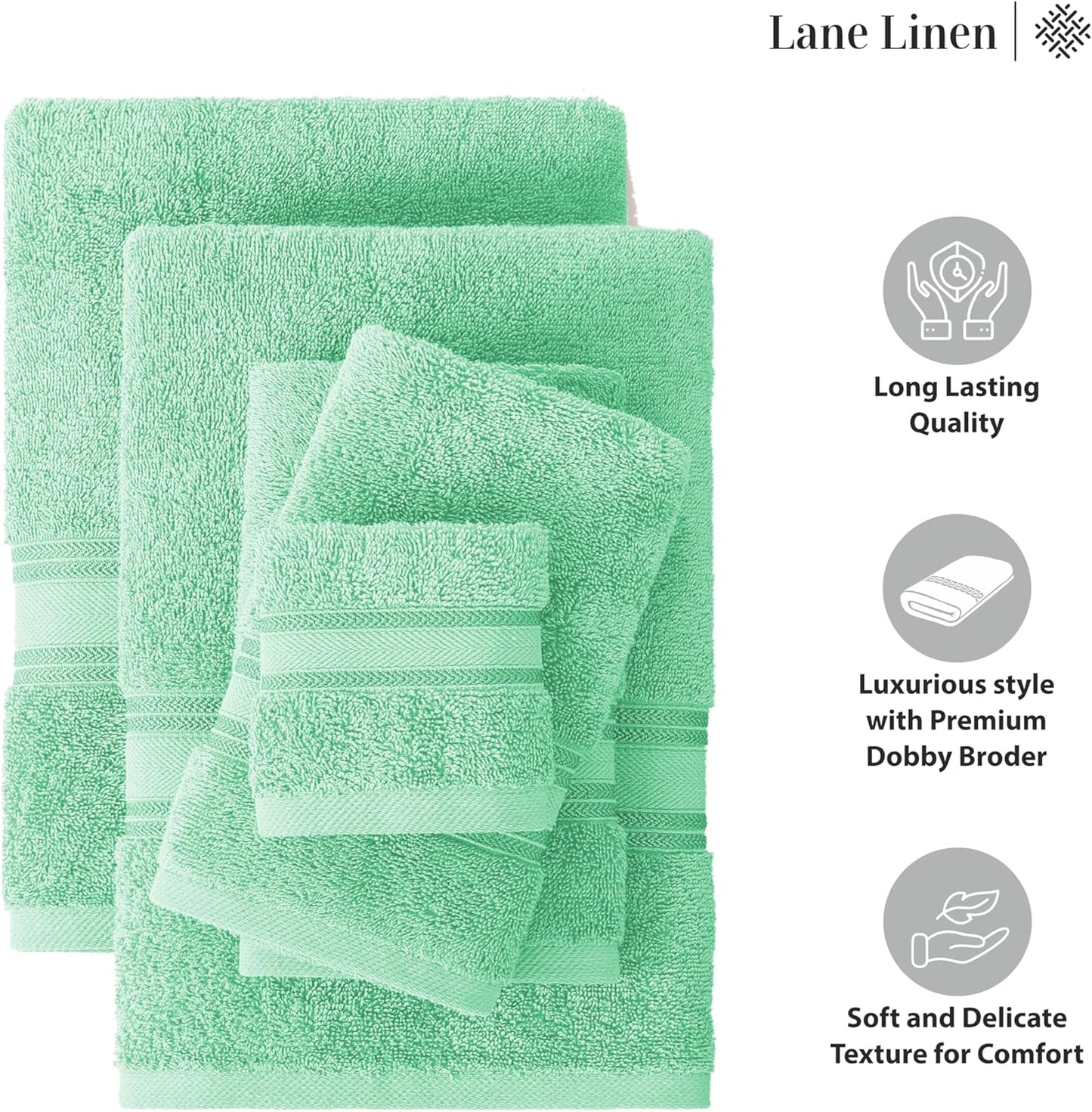 LANE LINEN Luxury Bath Towels Set - 3 Piece Set, 100% Cotton Bathroom Towels, Zero Twist, Quick Shower Towels, Absorbent Bath Towel, Super Soft, 1 Bath Towel, 1 Hand Towel, 1 Wash Cloths - Aqua Sky