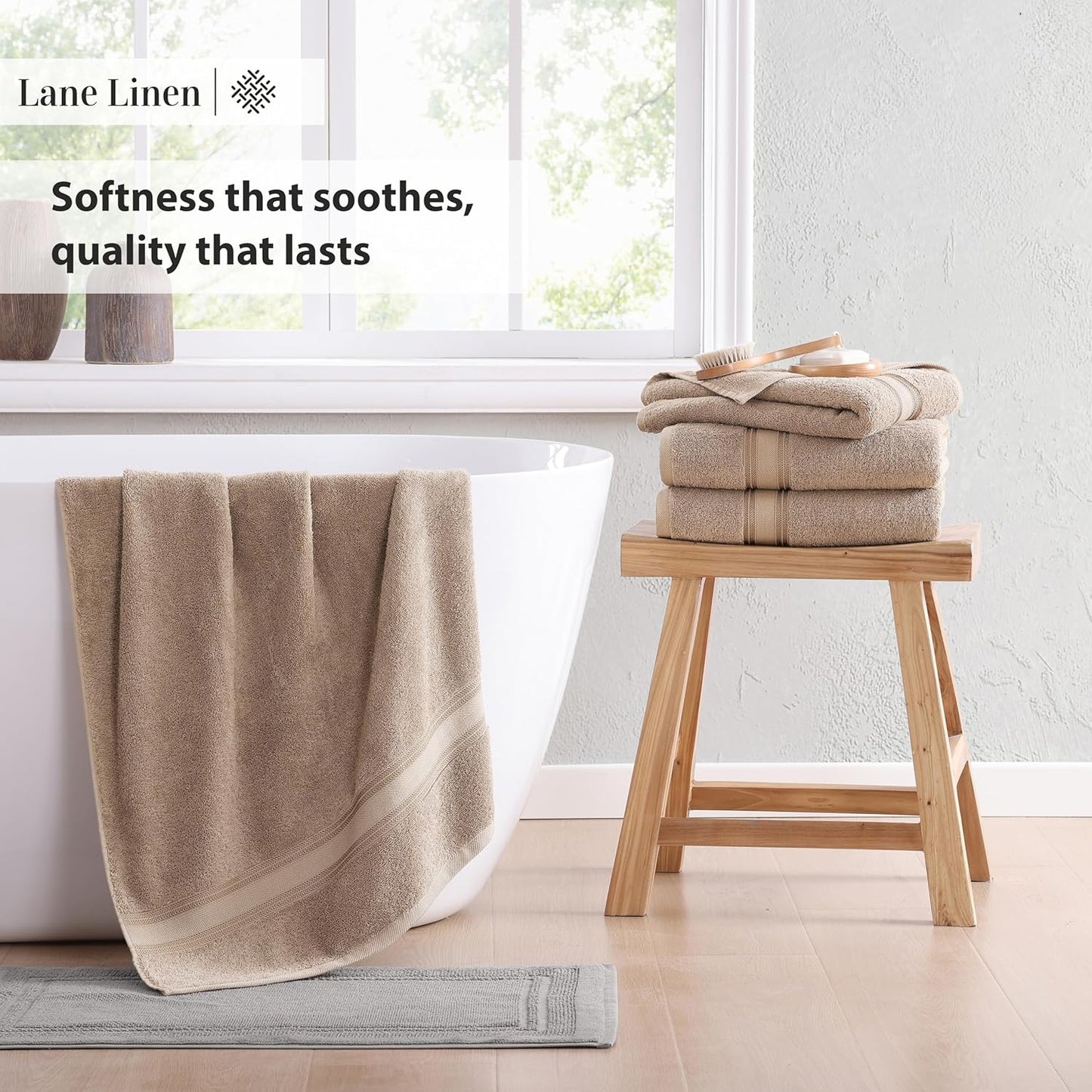 LANE LINEN 100% Cotton Bath Sheets Set of 4 (35"x66") - Zero Twist Cotton Extra Large Bath Towels Sets - Quick Dry, Highly Soft & Absorbent Oversized Luxury Towel Sets - Sustainabaly Produced - Taupe
