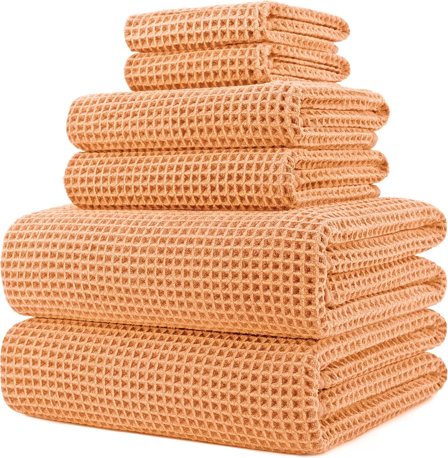 POLYTE Oversize, 60 x 30 in., Quick Dry Lint Free Microfiber Bath Towel Set, 6 Piece (Waffle Weave)