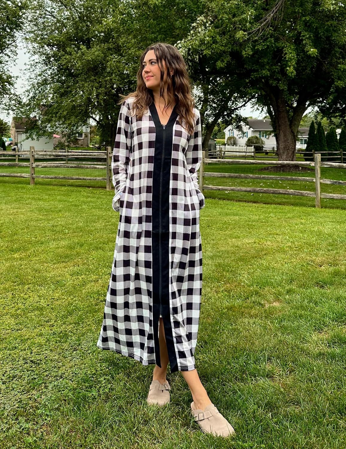 Ekouaer Women Zipper Robe Long Sleeve Loungewear Lightweight Housecoat Full Length Nightgown with Pockets