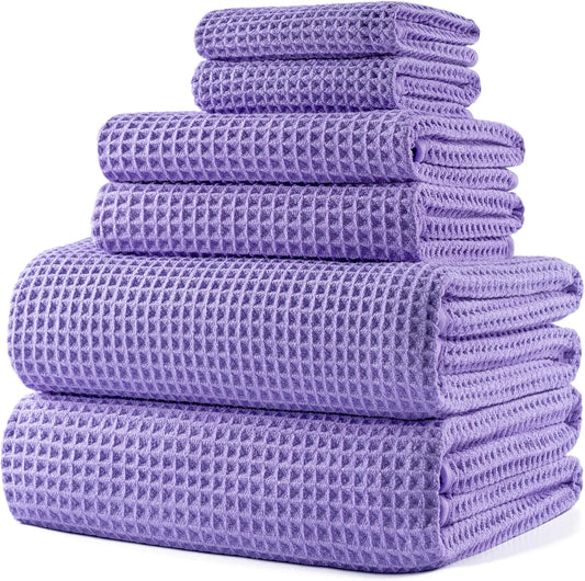 POLYTE Oversize, 60 x 30 in., Quick Dry Lint Free Microfiber Bath Towel Set, 6 Piece (Waffle Weave)