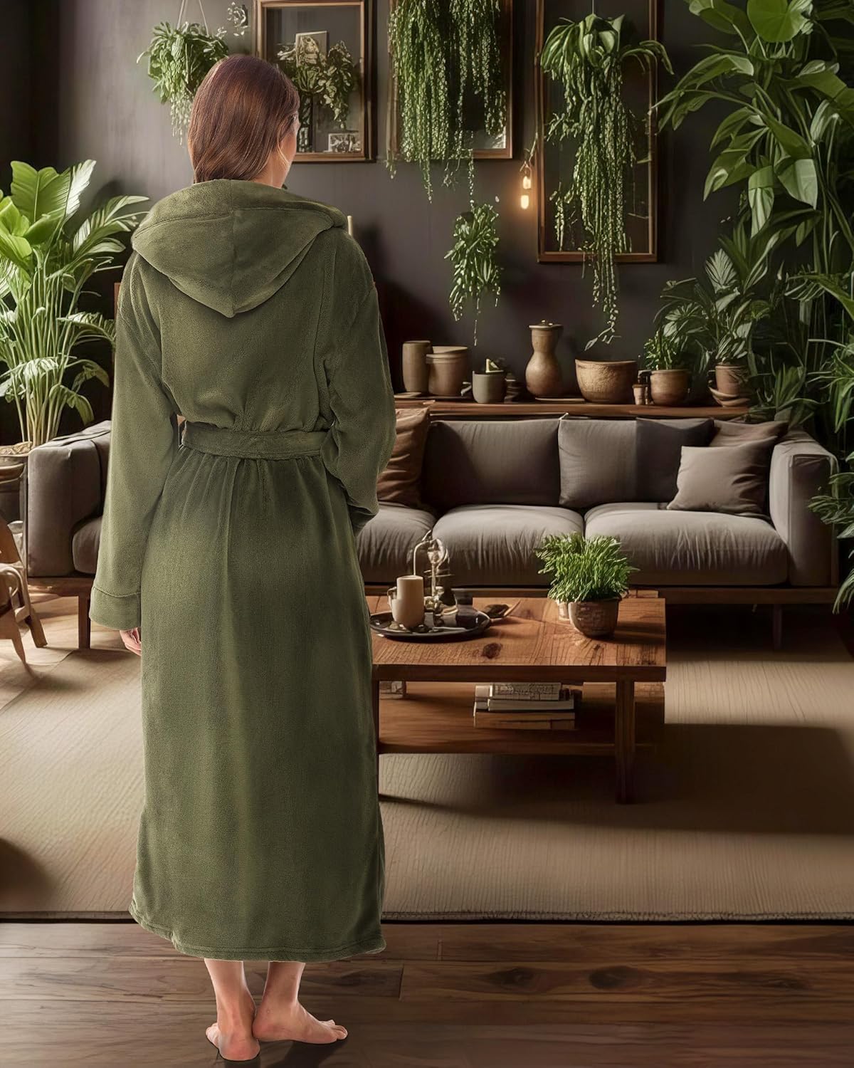 Alexander Del Rossa Womens Robe, Long Plush Bathrobe with Hood, Hooded Robes for Women Plus Size Bath Robe