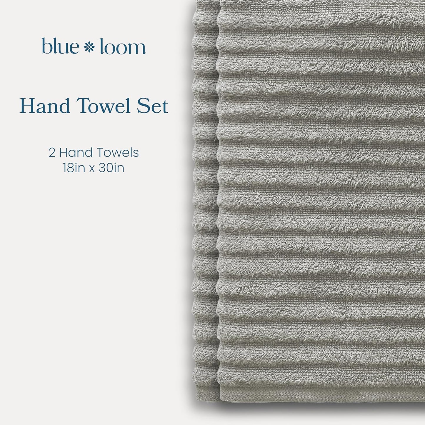 Blue Loom Ribbed Hand 2 Towels Set, 100% Cotton 600GSM, Soft Absorbent Durable Quick Drying for Bathroom - Mason 2 Piece 18" x 30" - Stone
