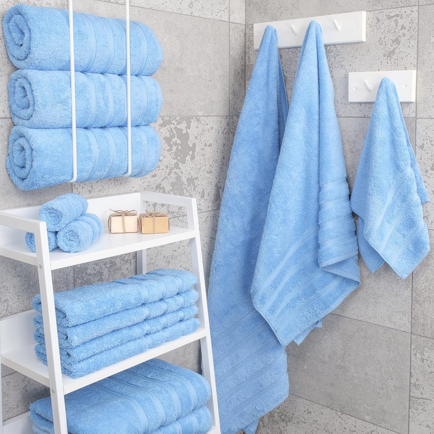 American Soft Linen Luxury 4 Piece Bath Towel Set, 600 GSM 100% Cotton Turkish Bath Towels for Bathroom, 27x54 in Large Bathroom Shower Towels, Sky Blue