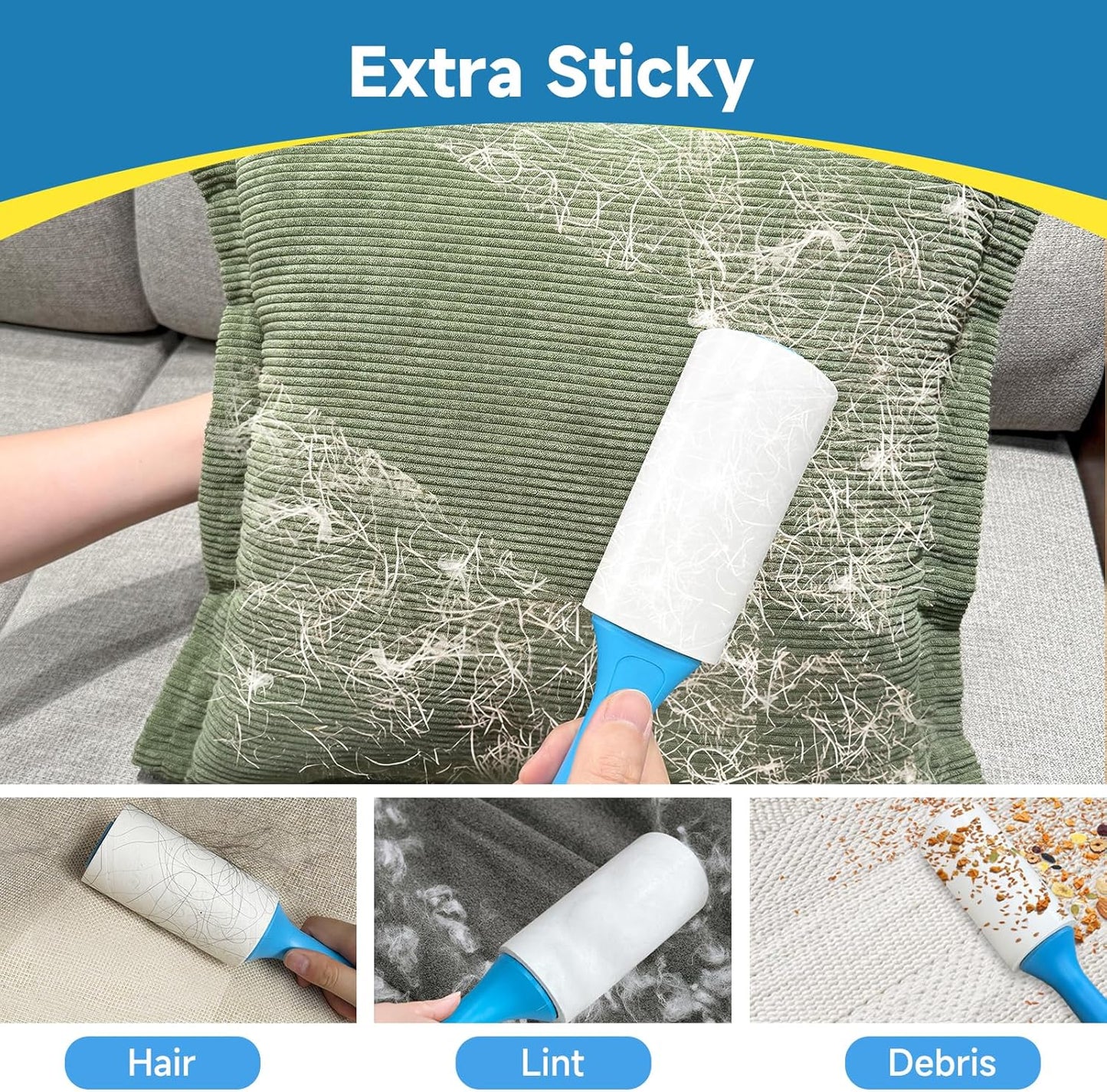 Swihauk 1200 Sheets Extra Sticky Lint Rollers for Pet Hair, Easy Spiral Tear Lint Roller for Clothes with Ergonomic Handle, Multipurpose Lint Remover for Furniture, Carpet, Car Seat