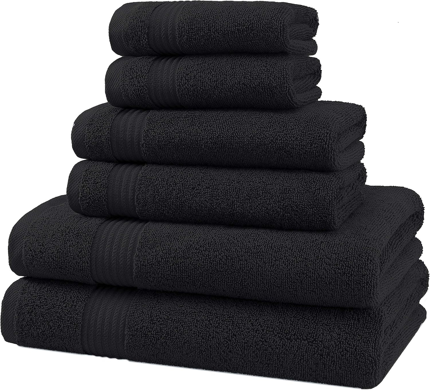 American Veteran Towel, 6 Piece Towel Set for Bathroom, 100% Cotton Turkish Bathroom Towels, 2 Bath Towels 2 Hand Towels 2 Washcloths, Black