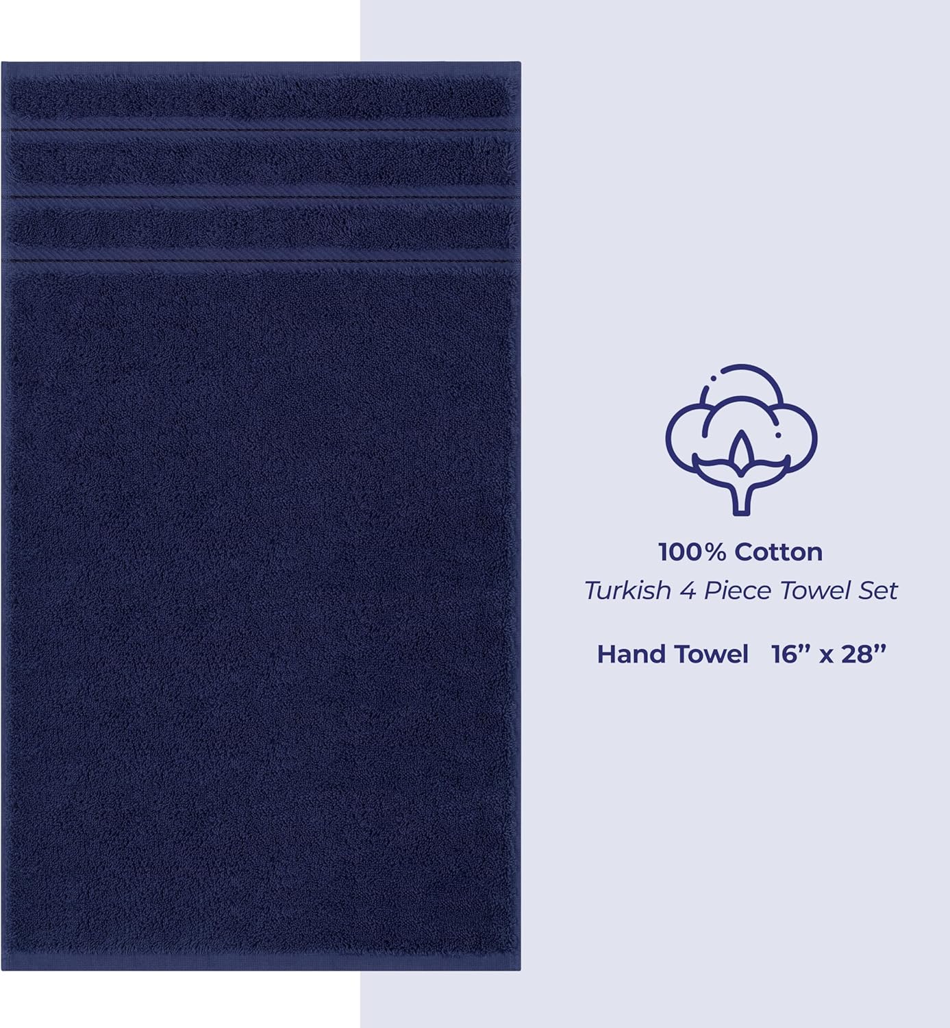 American Soft Linen Luxury Hand Towels for Bathroom, 600 GSM 100% Cotton Turkish 4 Piece Hand Towel Set, 600 GSM Hand Face Towels for Kitchen, Navy Blue Hand Towels