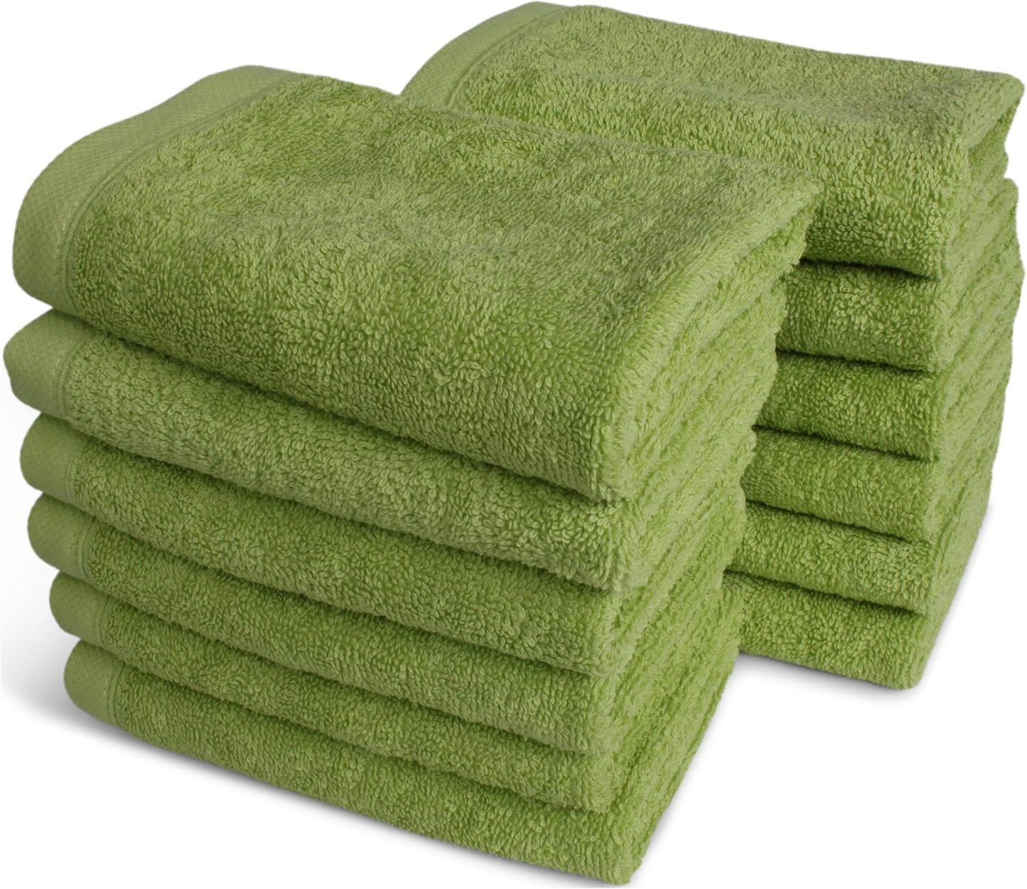 SALBAKOS 100% Turkish Cotton Washcloth Set of 12 13x13 inch | Heirloom Quality | Hotel & Spa Collection | Ultra Soft, Super Absorbent, Washcloth Towels | Made in Turkey (Green, 12 Washcloths)