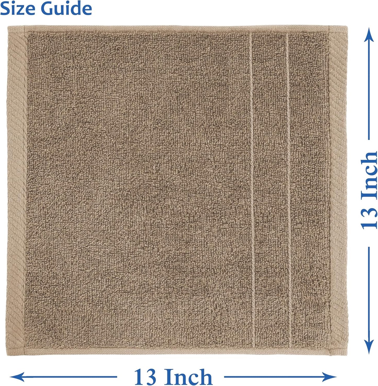 Casa Platino Washcloths 6 Pack - Spa & Salon Quality - 100% Ring Spun Mercerized Cotton Face Towels - Very Soft & Absorbent Wash Cloths for Body, Beauty, Home, Gym - Fingertip Towels - 13"x13", Taupe