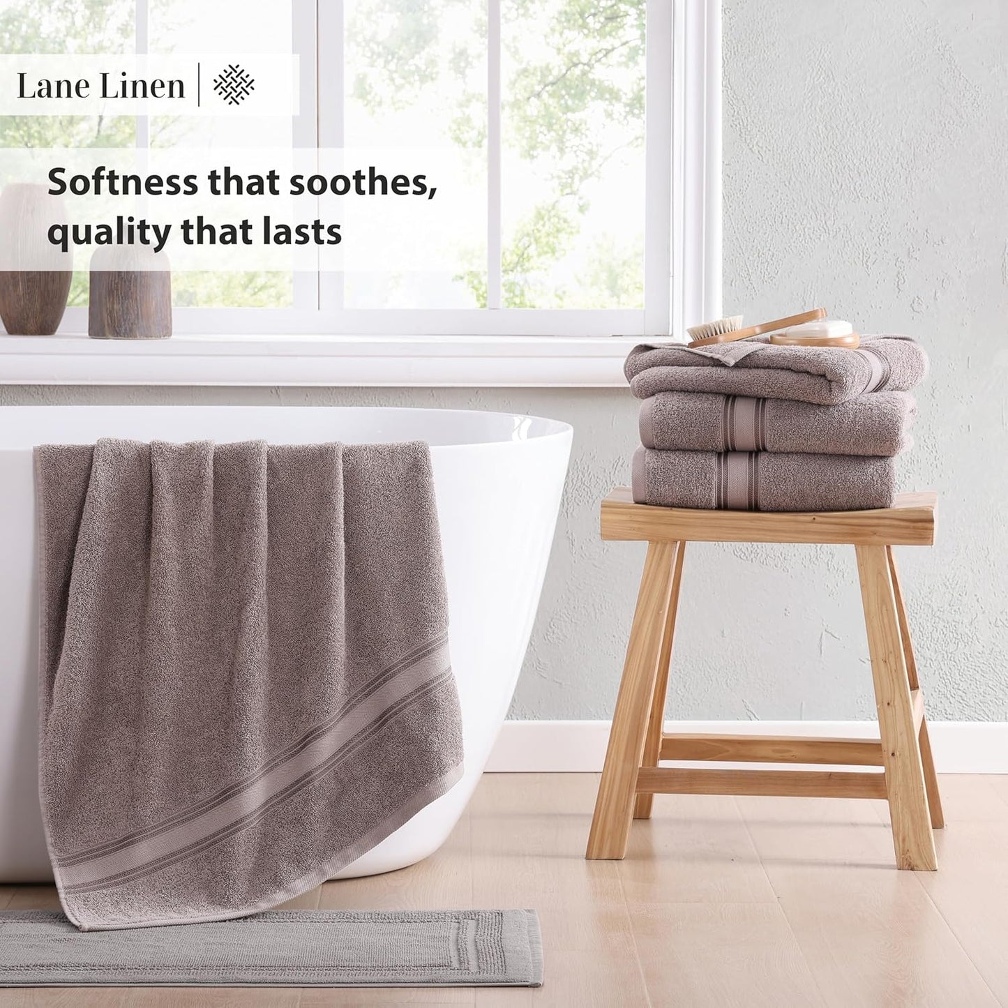 LANE LINEN Luxury Bath Towels Set - 12 Piece, 100% Cotton, Zero Twist, Super Soft & Extra Absorbent, Includes 4 Bath Towels, 4 Hand Towels, 4 Washcloths - Platinum