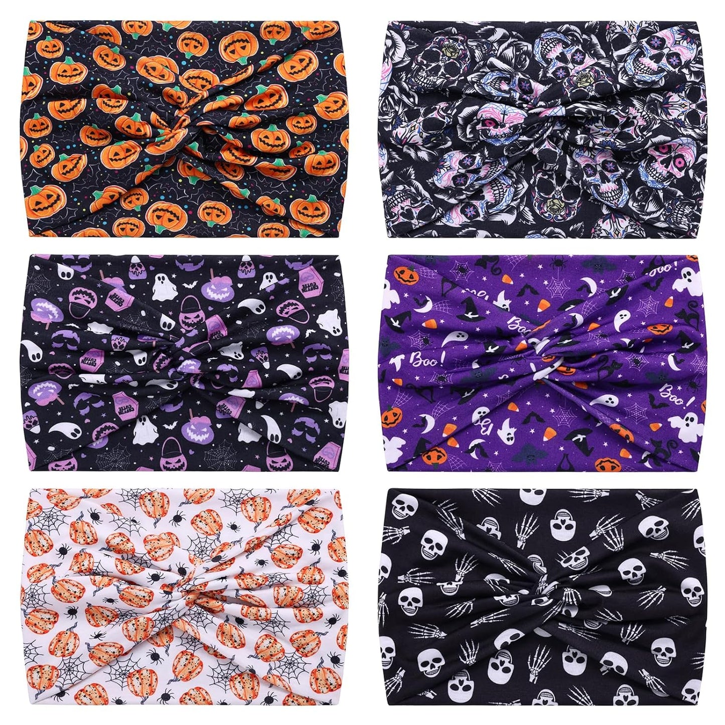 6 Pack Halloween Headbands for Women Hair Bands Skull Headbands Pumpkin Bat Wide Holiday Hair Bands, Holiday Gift Hair Accessories