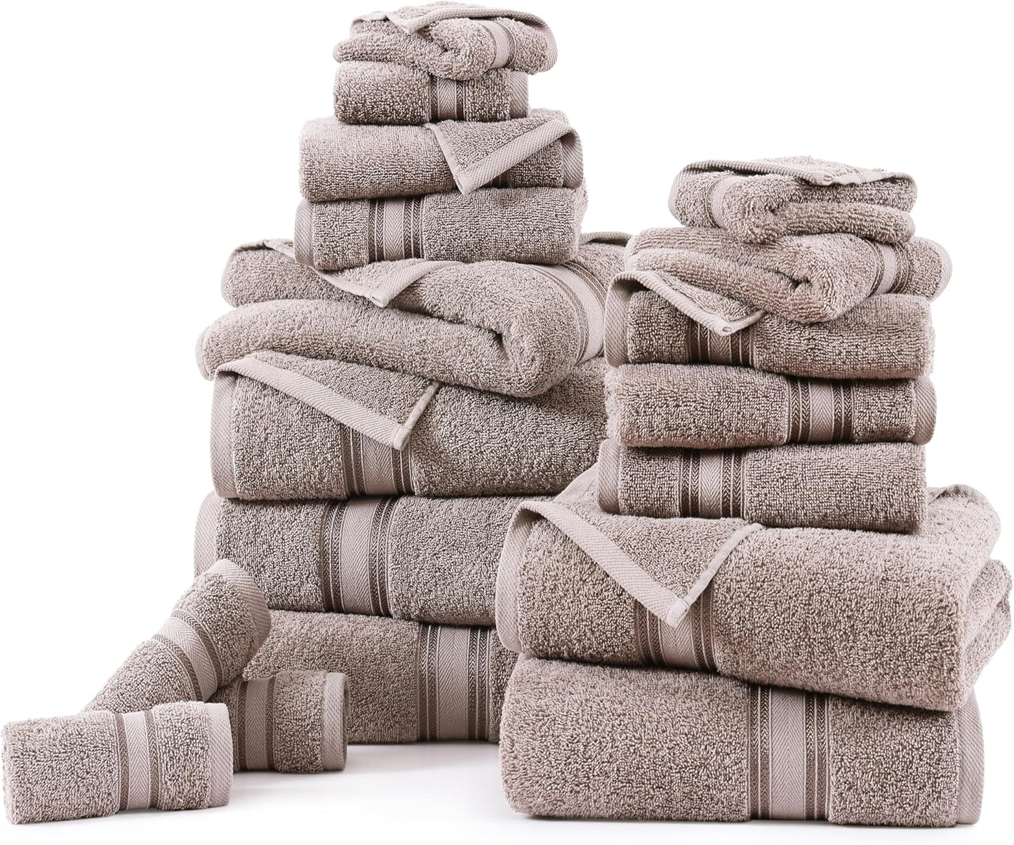 Lane Linen 100% Mercerized Cotton Bathroom Towel Set - 18 Pieces - Fluffy, Super Soft & Highly Absorbent - 6 Bath Towels, 6 Washcloths, 6 Hand Towels - Zero Twist, Double Sided Cotton Terry - Platinum