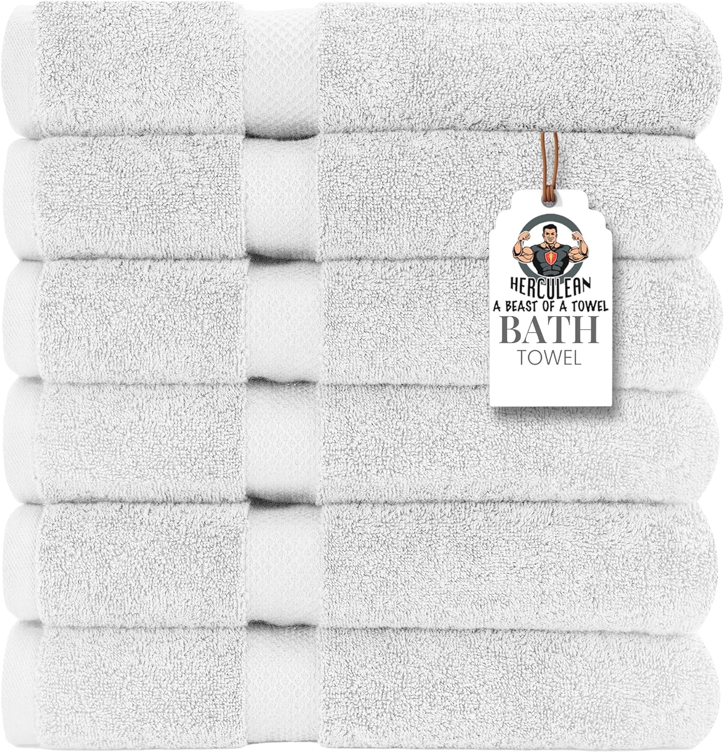 HERCULEAN Premium Bath Towels 24 x 48 Pack of 6 | Quick Dry and Highly Absorbent | 100% Cotton Terry Towels for Bathroom - Perfect for Shower - Pool and Spa - Luxury Soft Towels - White