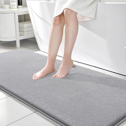 OLANLY Thick Memory Foam Bath Mat Rug 70x24, Extra Soft Absorbent Bathroom Rug, Quick Dry Bath Mats, Non-Slip, Machine Washable Carpet for Bathroom, Tub and Shower, Home Decor Accessories, Grey