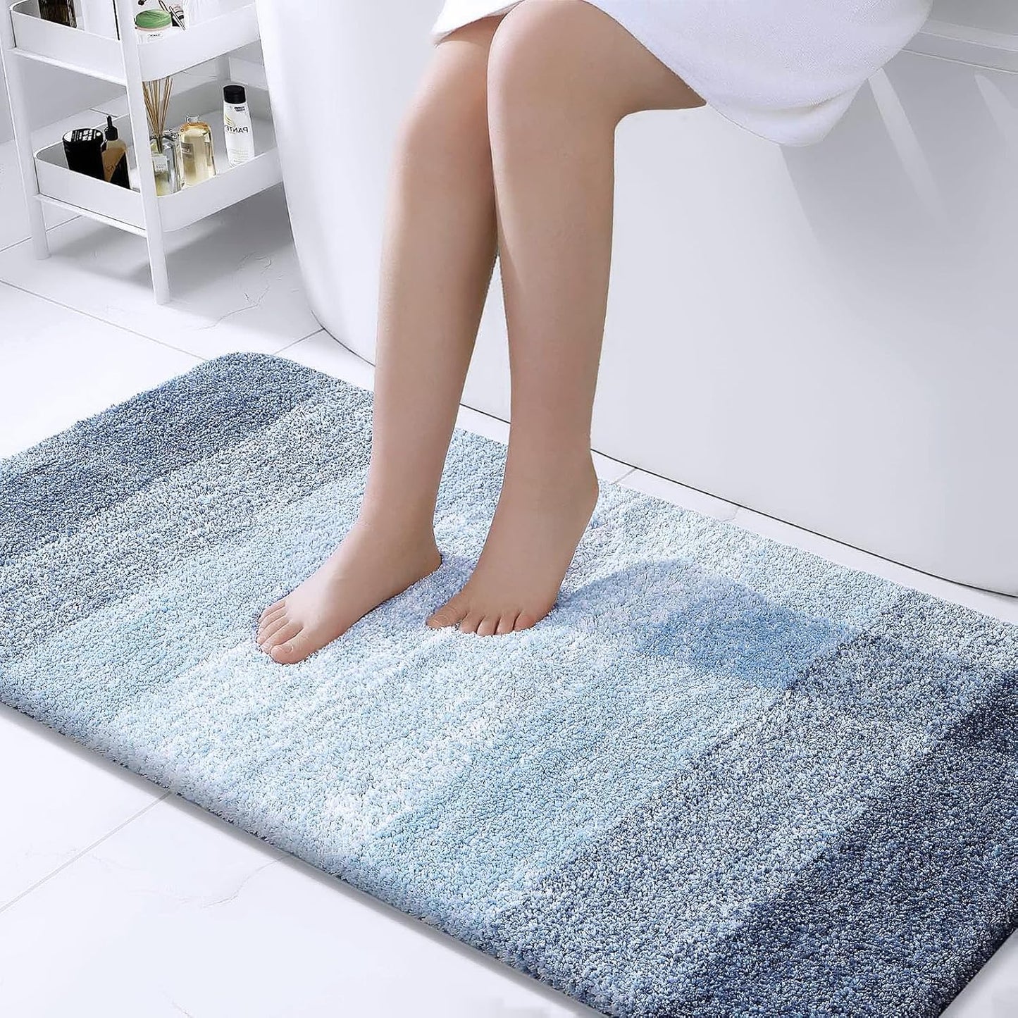 OLANLY Bathroom Runner Rugs 47x24, Extra Soft Absorbent Microfiber Bath Rugs, Rubber Backing, Quick Dry, Machine Washable Bath Mats for Bathroom Floor, Tub and Shower, Home Decor Accessories, Blue