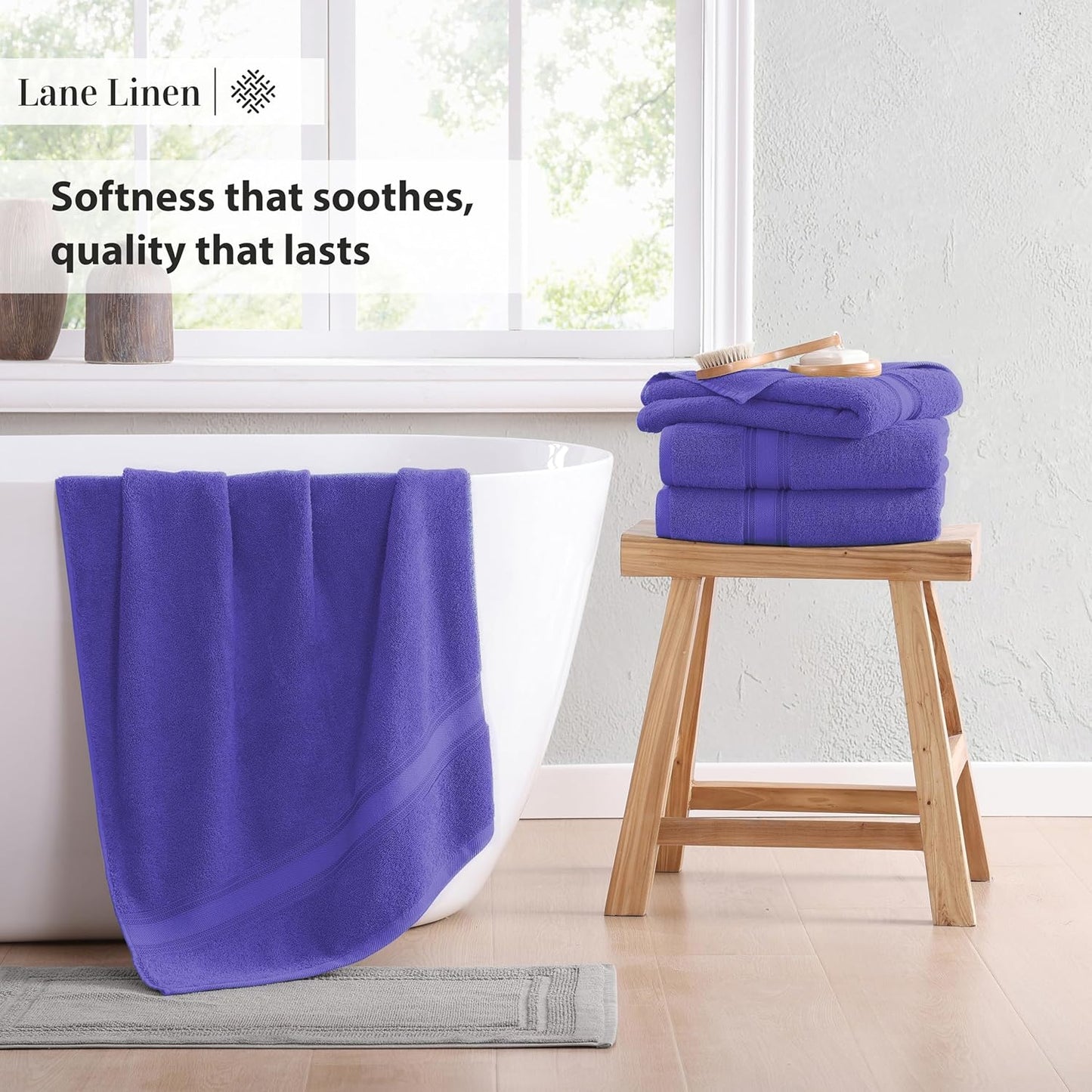 LANE LINEN 100% Cotton 4 Pack Bath Towels Set (28"x54") - Zero Twist, Large Cotton Towels for Bathroom - Quick Dry, Soft & Absorbent Bath Towel Set - Remains Fluffy After Multiple Washes - Blue Irish