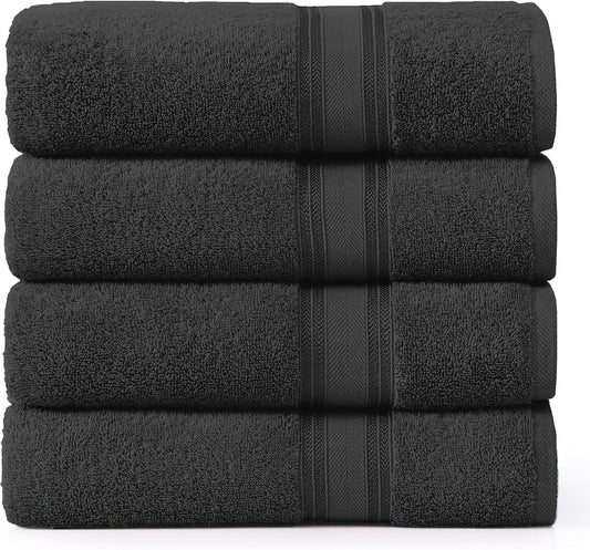 LANE LINEN 100% Cotton Bath Towels 4 Pack (28"x54") - Zero Twist, Mercerized Cotton Large Towel Set for Bathroom - Quick Dry, Soft & Absorbent Large Bath Towel Set - Oeko Tex Certified - Black Towels