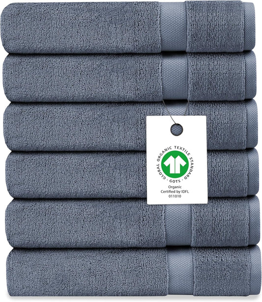 Delara Organic Cotton Luxuriously Plush Washcloths Pack of 6 | GOTS & Oeko-TEX Certified | Premium Quality Face Towels | Feather Touch Technology|650 GSM Long Staple|Soft, Quick Dry & Ultra-Absorbent