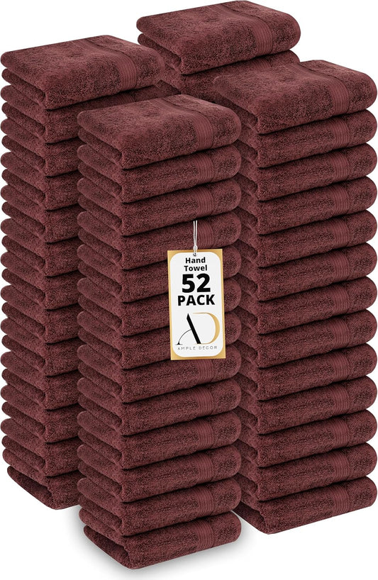 Ample Decor Hand Towel 18 X 28 Inch Pack of 52 600 GSM 100% Cotton, Soft Absorbent Thick Durable Premium Quality, for Hotel, Bathroom, Spa, Daily Use, Gym - Machine Washable - Brown