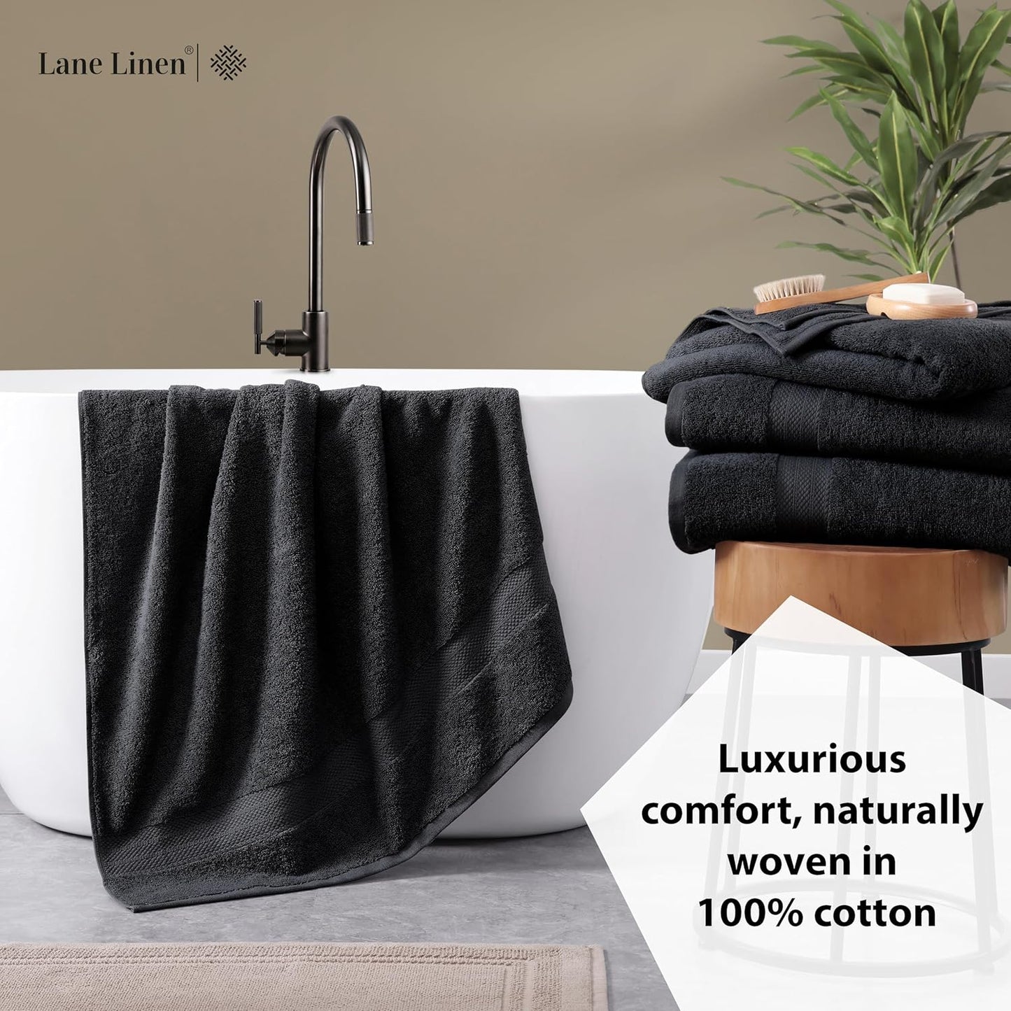 LANE LINEN 100% Cotton Bath Sheets Set of 2 (35"x66") - Ring Spun Cotton Extra Large Bath Towels Sets - Quick Dry, Soft & Absorbent Oversized Towel Sets- Pre Shrunk, Fade Resistant - Black Towels
