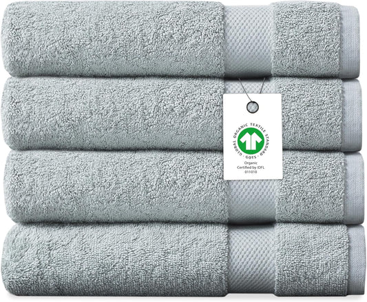 Delara Organic Cotton Luxuriously Plush Bath Sheet Pack of 4 | GOTS & OEKO-TEX Certified | Premium Hotel Quality Towels | Feather Touch Technology|650 GSM Long Staple|Soft, Quick Dry & Ultra-Absorbent