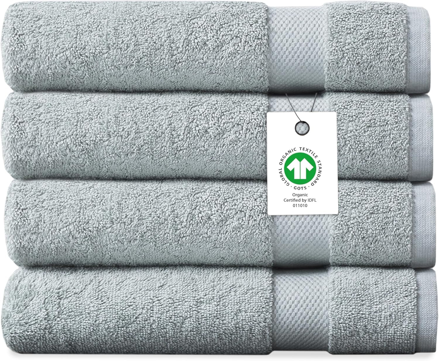 Delara Organic Cotton Luxuriously Plush Bath Towel Pack of 4 | GOTS & OEKO-TEX Certified | Premium Hotel Quality Towels | Feather Touch Technology|650 GSM Long Staple|Soft, Quick Dry & Ultra-Absorbent