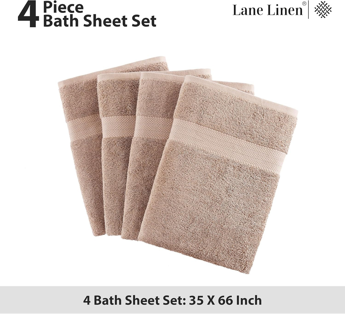 Lane Linen 100% Cotton Bath Sheets 4 Pack (35"x66") - Ring Spun Cotton Extra Large Bath Towels Set - Quick Dry, Soft & Absorbent Oversized Shower Towel Sets - Sustainabaly Produced, Pre Shrunk - Taupe
