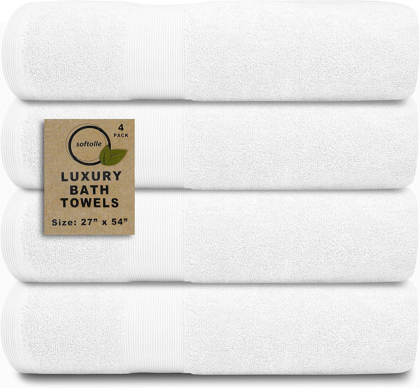 Softolle Luxury Bath Towels Set of 4 (27” x 54”) | Towels for Bathroom | Super Soft | Highly Absorbent Towels for Home, Spa, Gym (White)