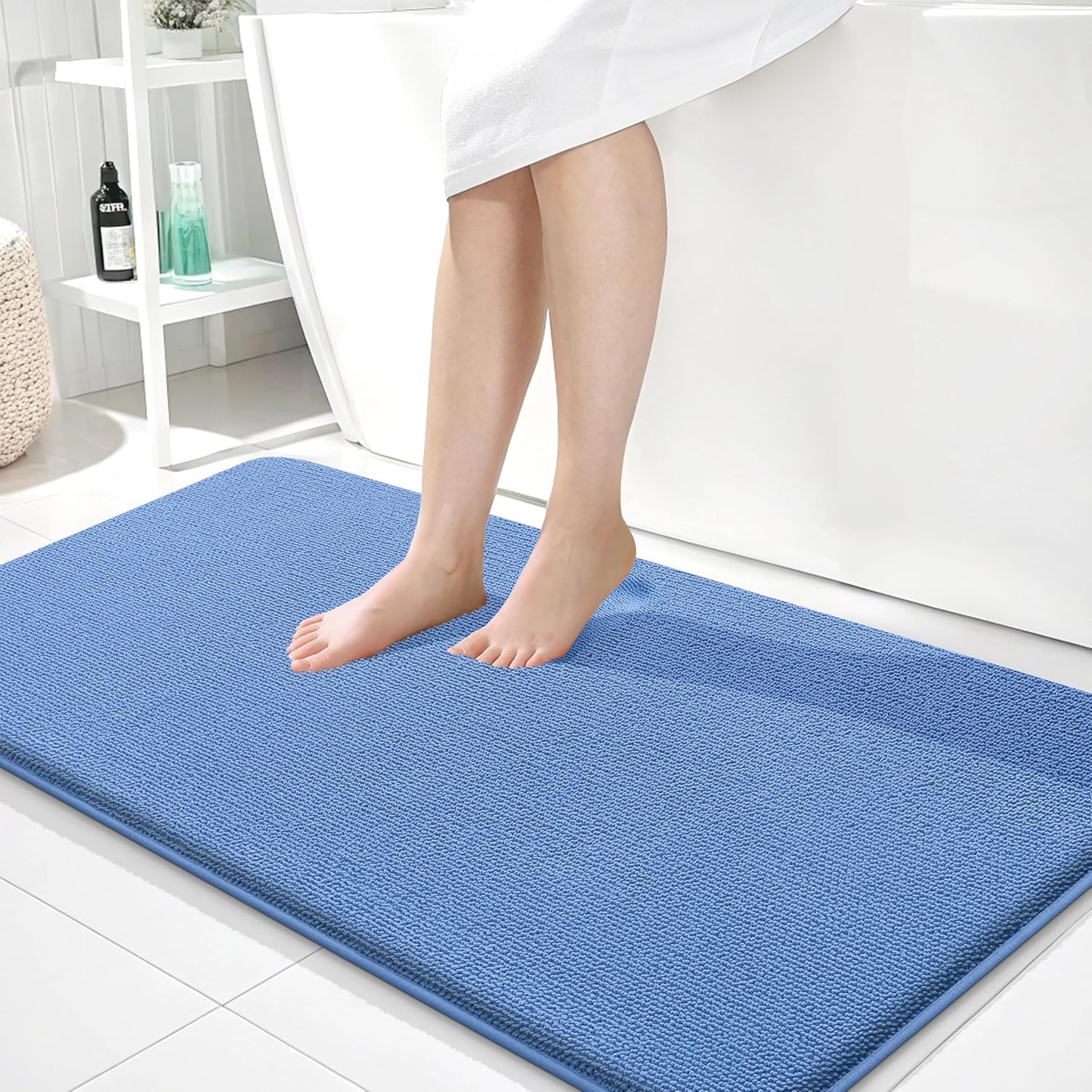 OLANLY Thick Memory Foam Bath Mat Rug 44x24, Extra Soft Absorbent Bathroom Rug, Quick Dry Bath Mat, Non-Slip, Machine Washable Carpet for Floor, Tub and Shower, Home Decor Accessories, Cornflower Blue