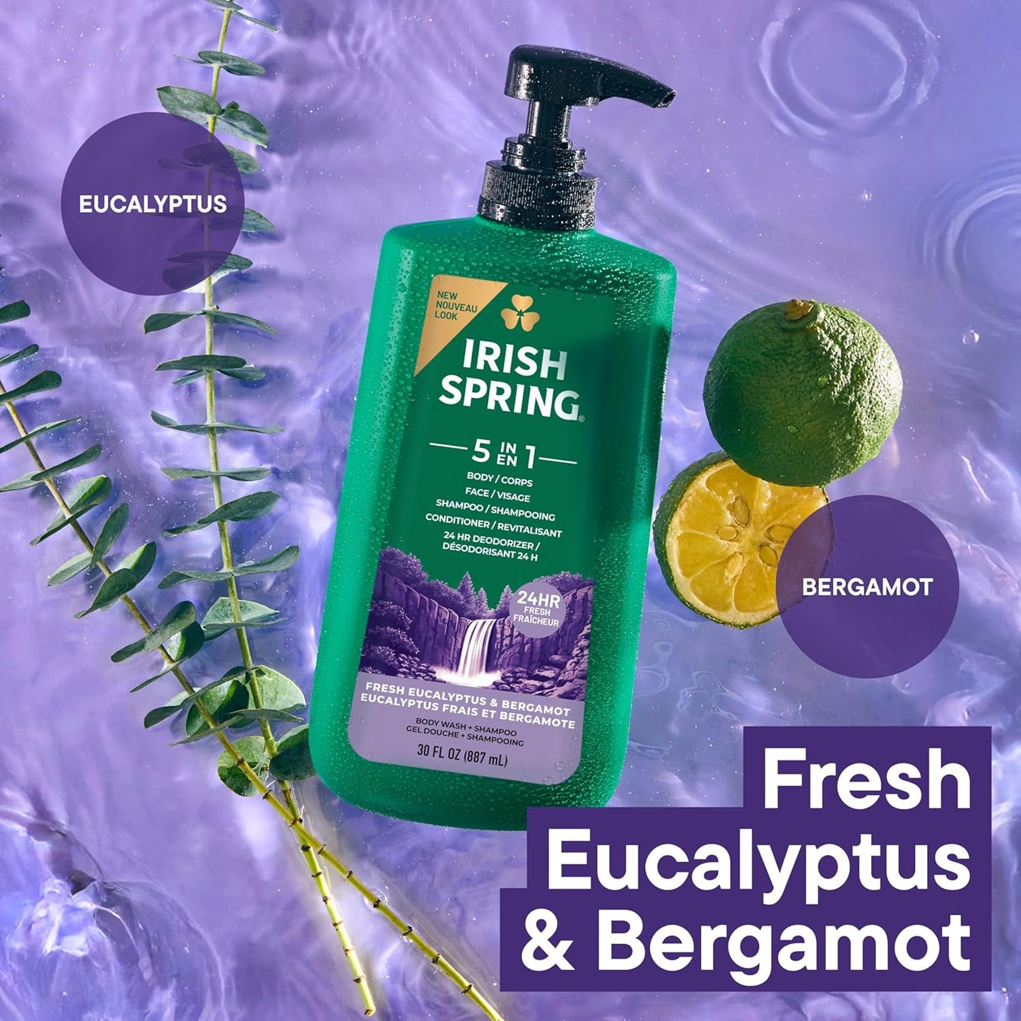 Irish Spring 5 in 1 Body Wash for Men, Men's Body Wash, Smell Fresh and Clean for 24 Hours, Conditions and Cleans Body, Face, and Hair, Made with Biodegradable Ingredients, 30 Oz Pump