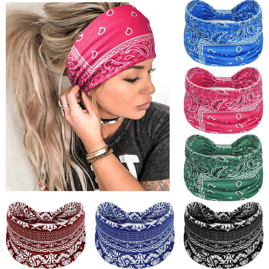 Wide Headbands for Women Knotted No Slip Head Bands Soft Turban Headband Hair Accessories Boho African Solid Color Head Wraps for Women Yoga Workout Pack of 6