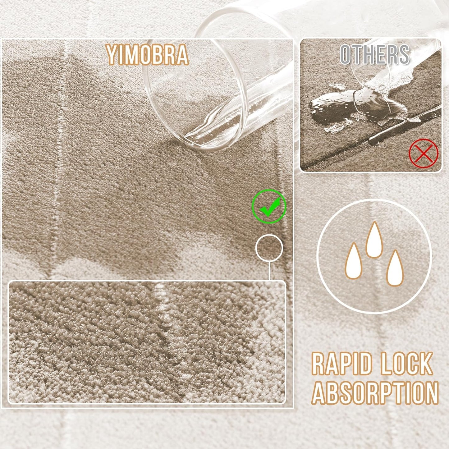 Yimobra Memory Foam Bath Mat, Super Soft Absorbent Bathroom Rug Non Slip 31.5x20 Inch, Quick Dry, Machine Washable Floor Carpet for Tub Shower, Home Decor Accessories, Beige