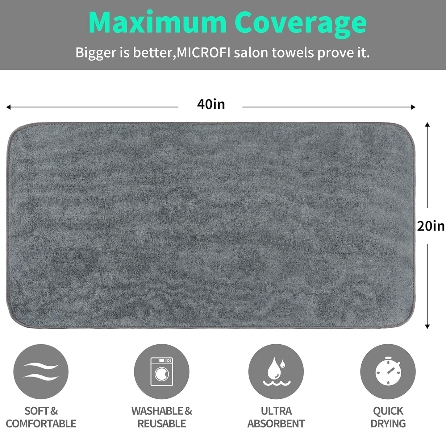 New Microfiber Hair Drying Salon Towels, Quick Dry, Lint Free, 2 Pack (Gray)